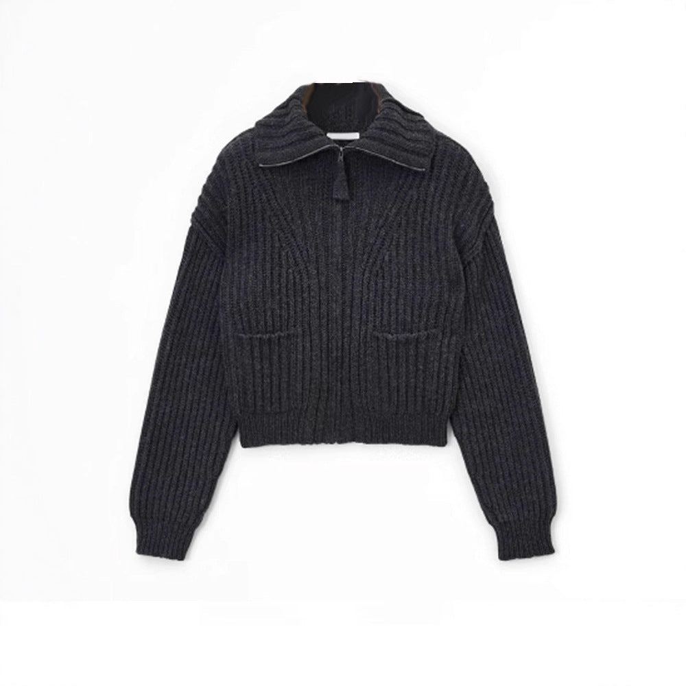 Damen Grobstrickpullover mit hohem Kragen und Taschen Norvielle