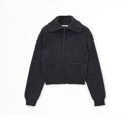 Damen Grobstrickpullover mit hohem Kragen und Taschen Norvielle