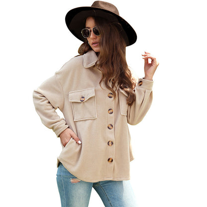 Damen Fleecejacke Dekorative Knöpfe Aufgesetzte Taschen Norvielle