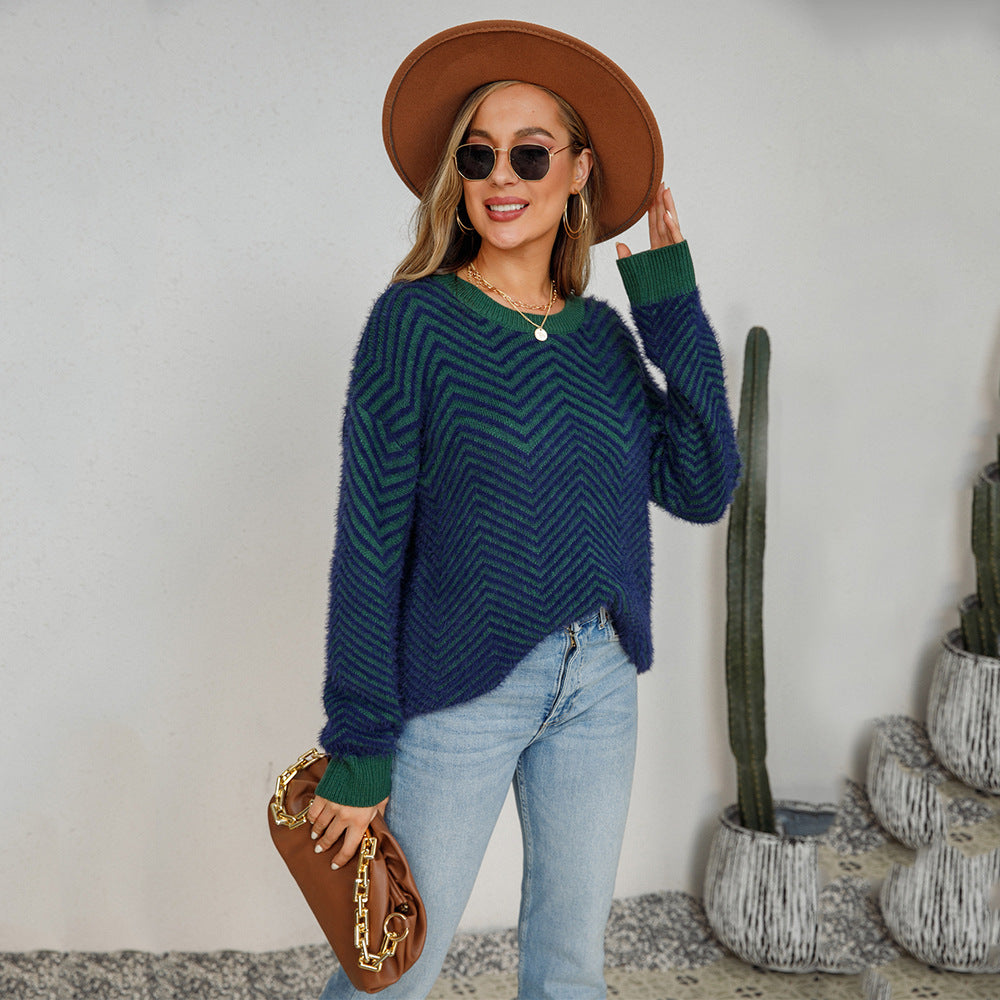 Damen Pullover Chevron Muster Norvielle