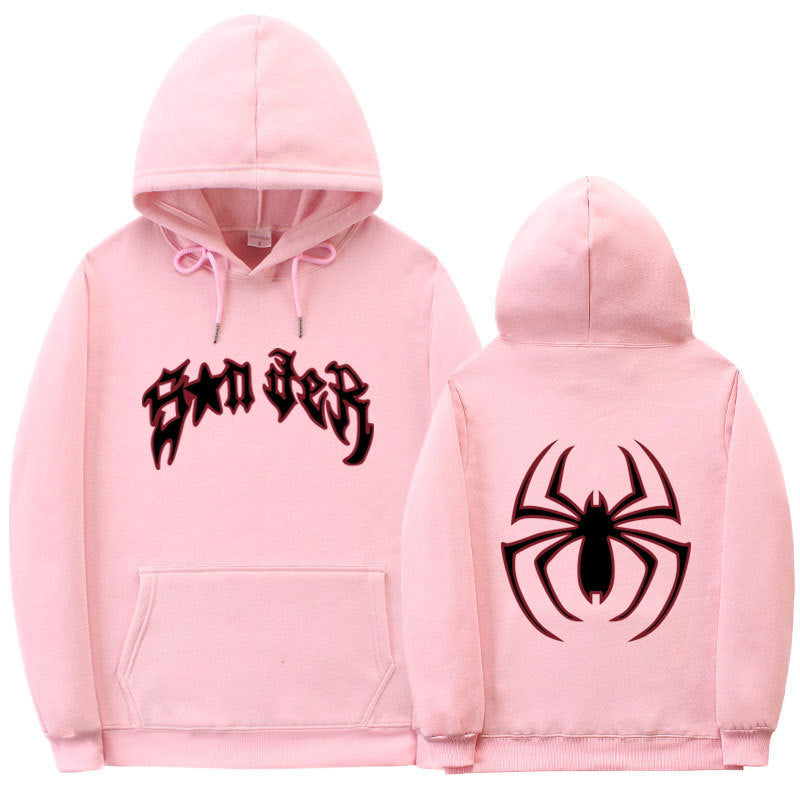 Damen Kapuzenpullover Spinnenmotiv Grobdruck Norvielle