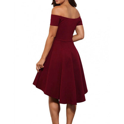 Damen Off-Shoulder-Kleid Asymmetrischer Saum Fließender Rock