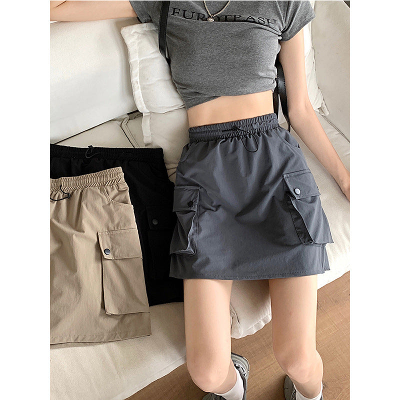 Damen Cargo-Rock Elastischer Bund Praktische Seitentaschen Beige - Norvielle