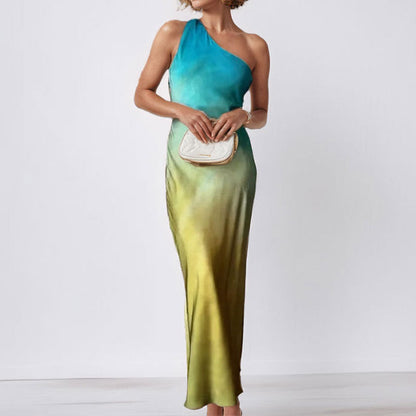 Damen Maxikleid Asymmetrischer Schnitt Satin