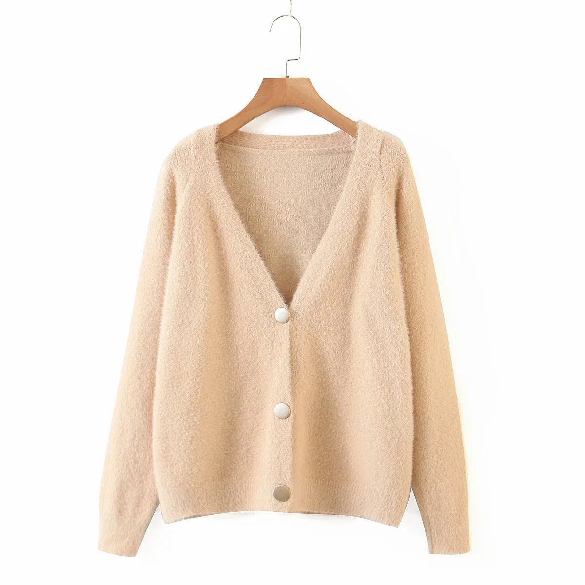 Damen Strickjacke Oversize Große Knöpfe Beige