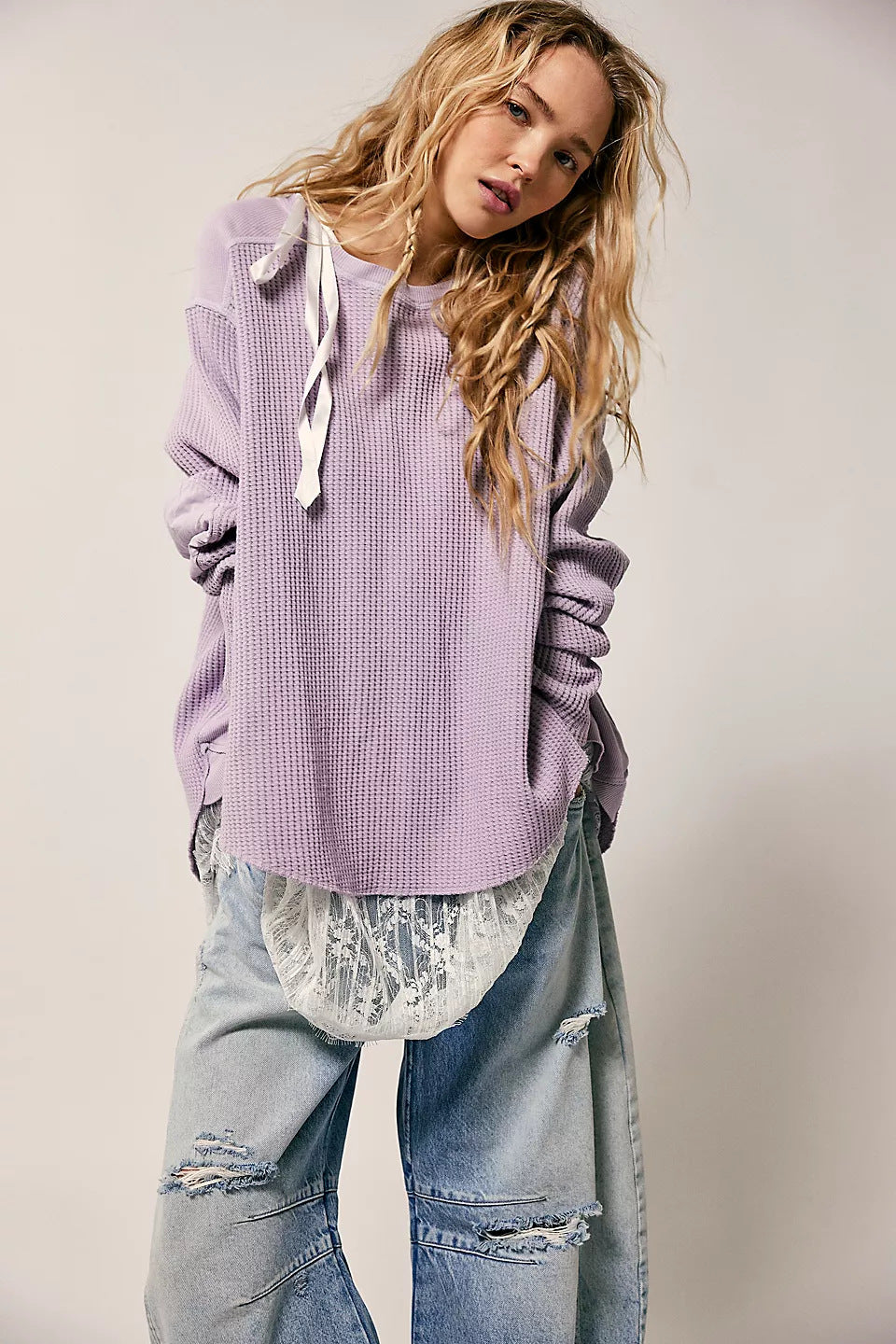 Damen Oversized Pullover Strukturiert Norvielle Beige