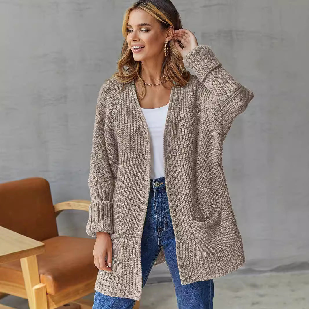 Damen Strickjacke Tiefen Taschen Strukturiert Norvielle