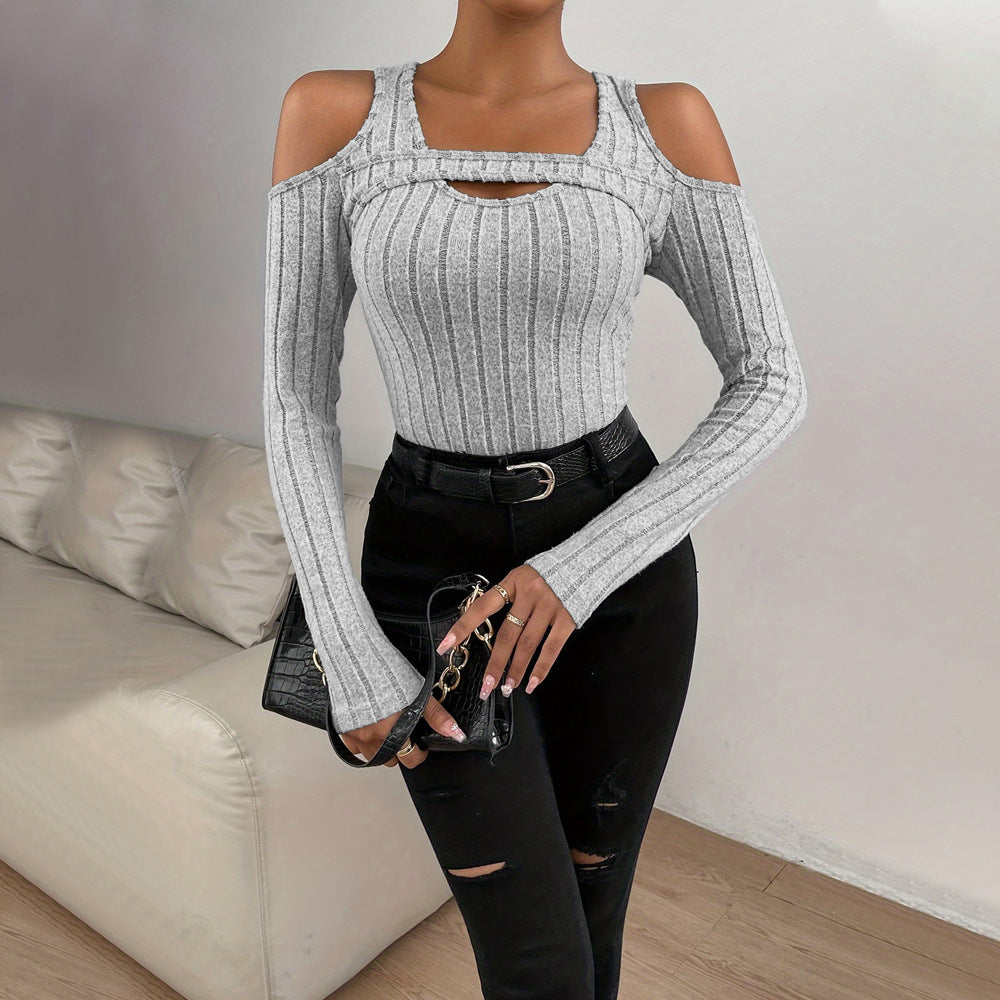 Damen Langarm- Strukturiert V-Ausschnitt Cut-Out-Details Norvielle - Norvielle