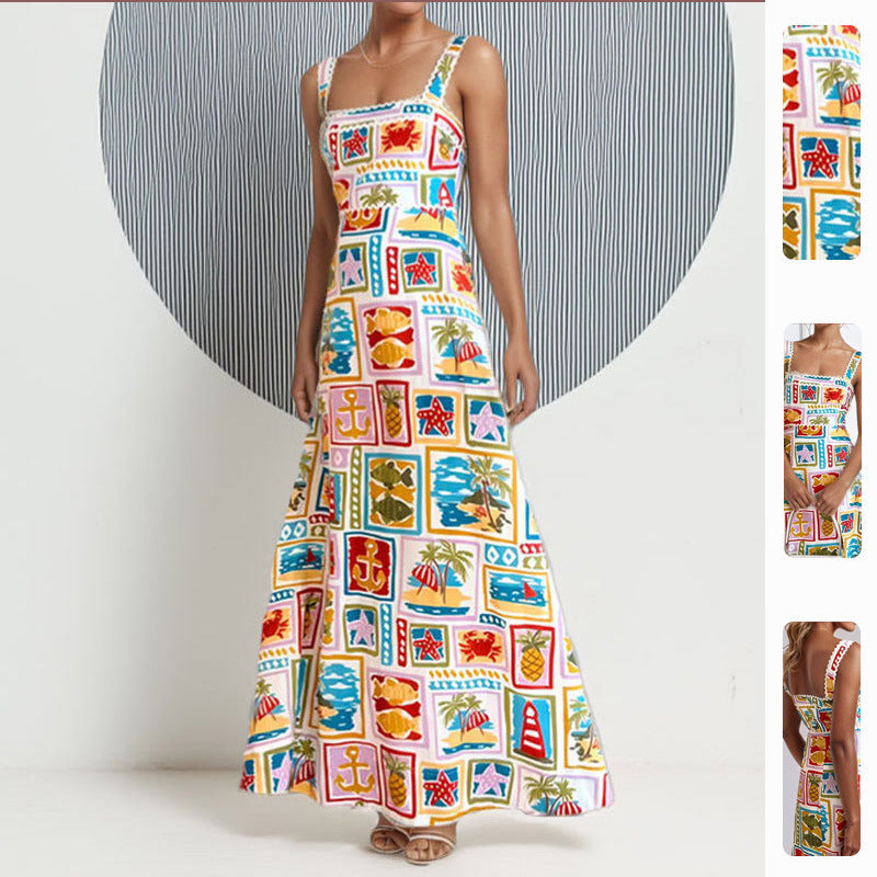 Damen Maxikleid Bunt Print Schmale Träger - Norvielle