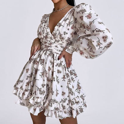Damen Kleid Kurz Ärmel Blumenmuster