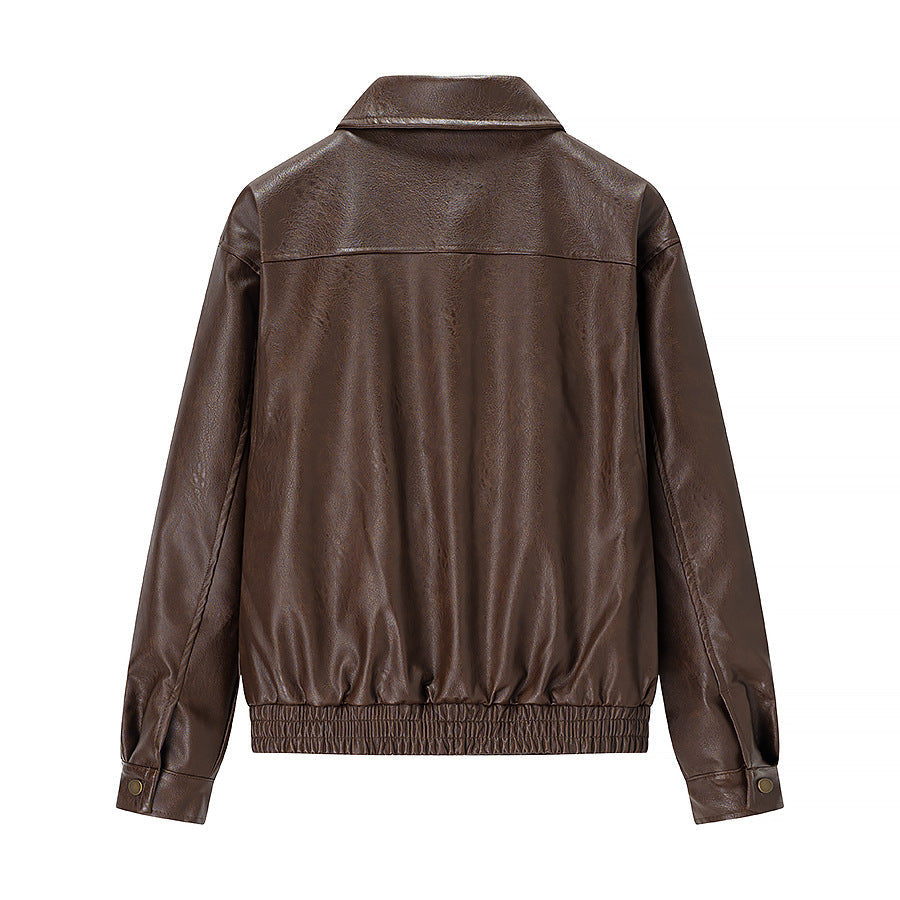 Damen Kunstlederjacke Lässig Mit Taschen