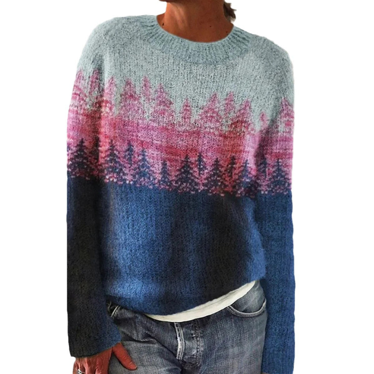 Damen Pullover Kuschelfleece Landschaftsmuster Norvielle