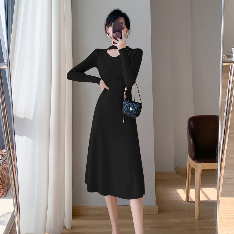 Damen Strickkleid Wickeldesign Cut-Out