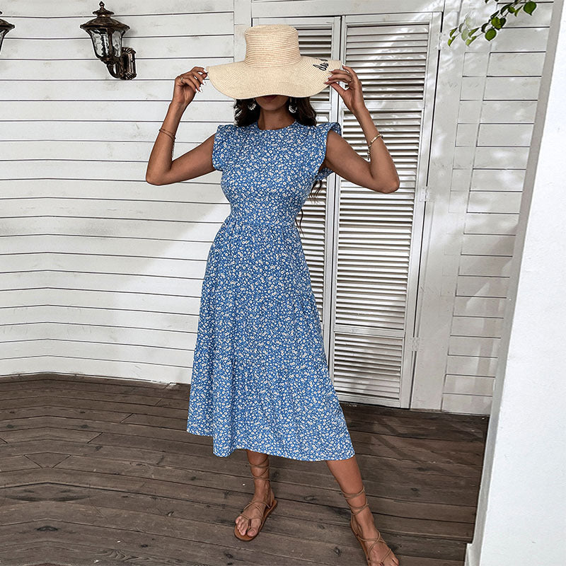 Damen Maxikleid Flora Rüschen Tailliert