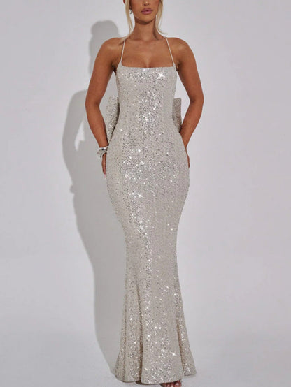 Damen Abendkleid Pailletten Elegantes Träger