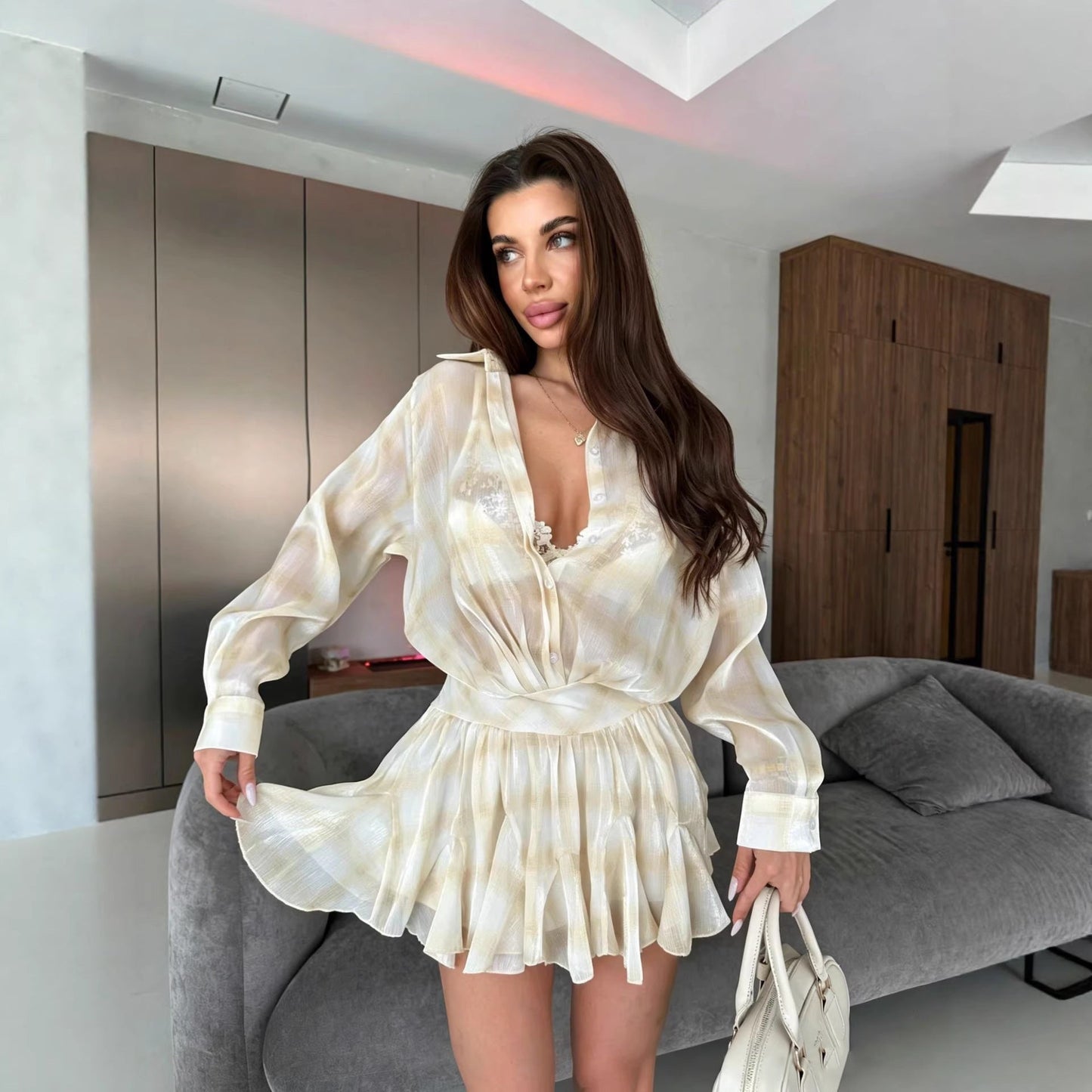 Damen Ensemble Bluse Röckchen Leicht
