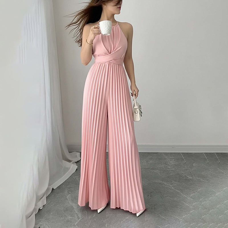 Damen Jumpsuit Plissiert V-Ausschnitt Tailliert Norvielle - Norvielle