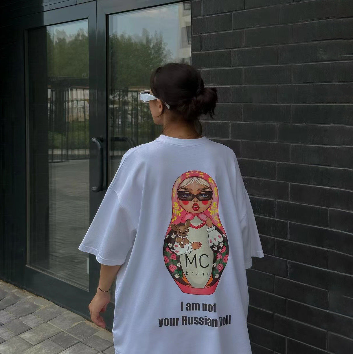 Damen Oversized T-Shirt Flippiger Grafikdruck Weiß