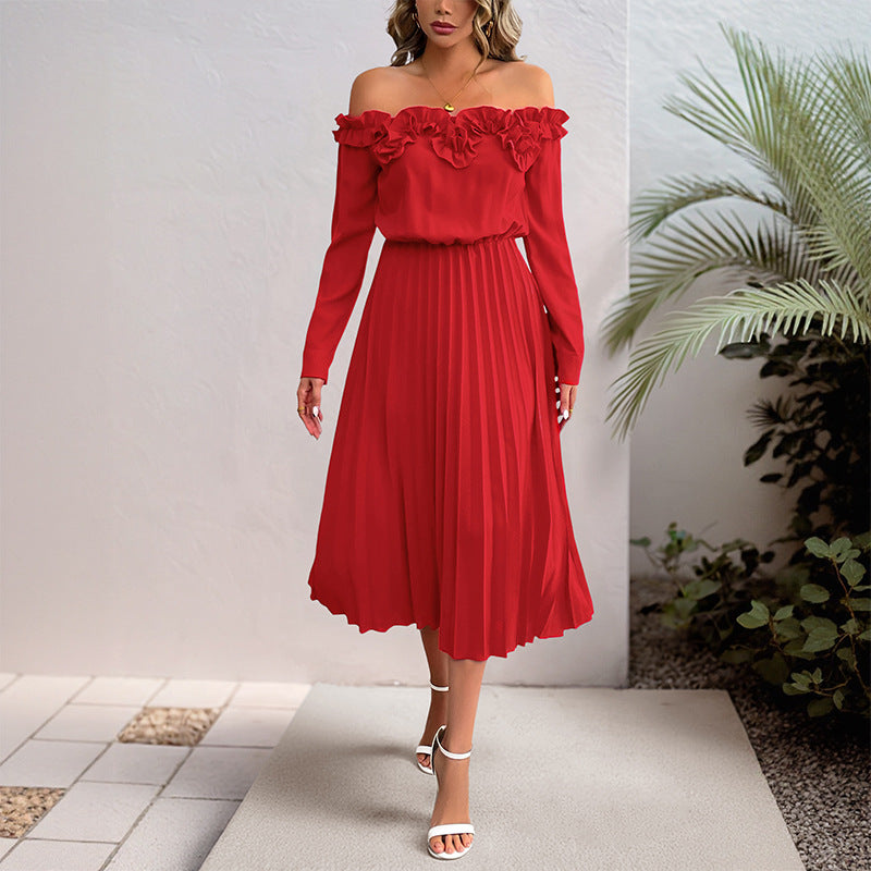 Damen Maxikleid Rüschendesign Plissee Norvielle