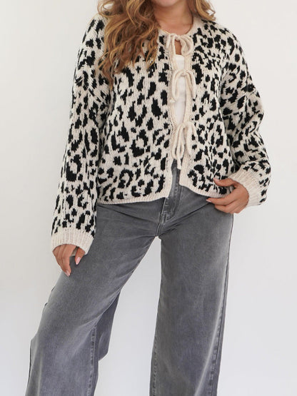 Damen Cardigan Tiermuster Bindebanddetails Norvielle