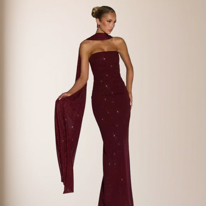 Damen Abendkleid Schulterfrei Pailletten Norvielle