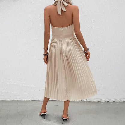Damen Kleid mit Spitzenärmel Taillierung Plissee-Design Norvielle