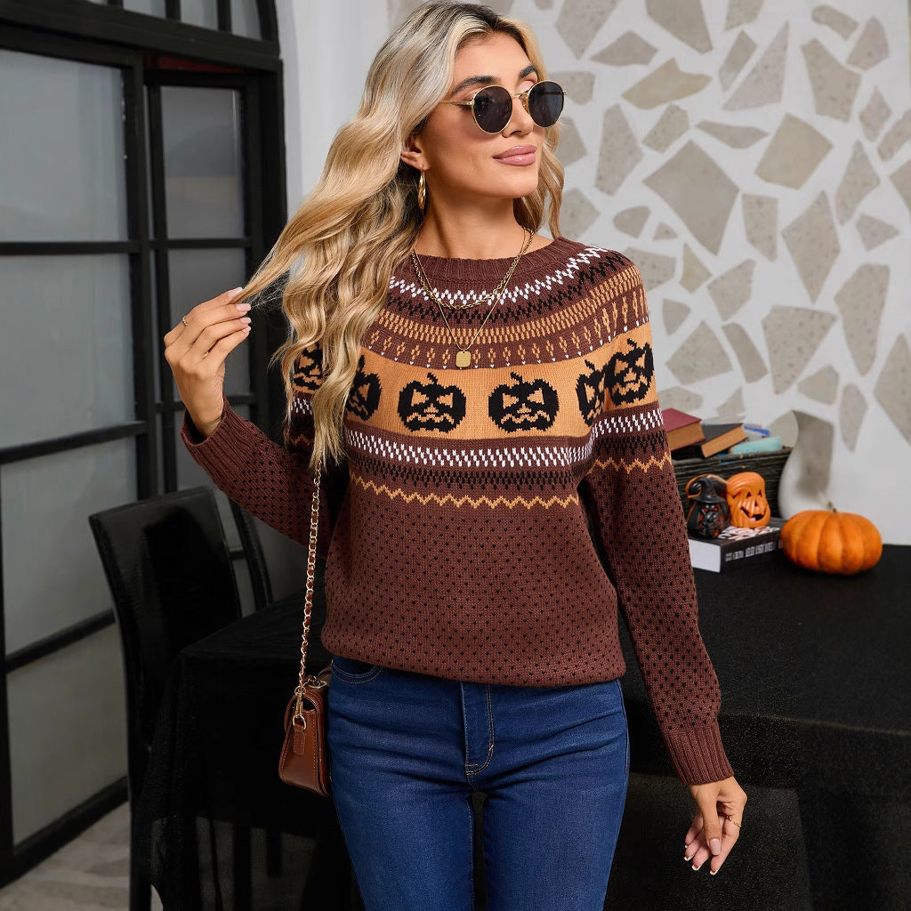 Damen Halloween Strickpullover Feinstrick Norvielle