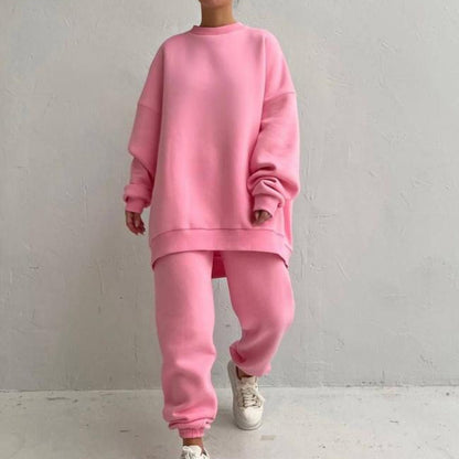 Damen Oversize Loungewear Set Hochkragen Elastisch Beige
