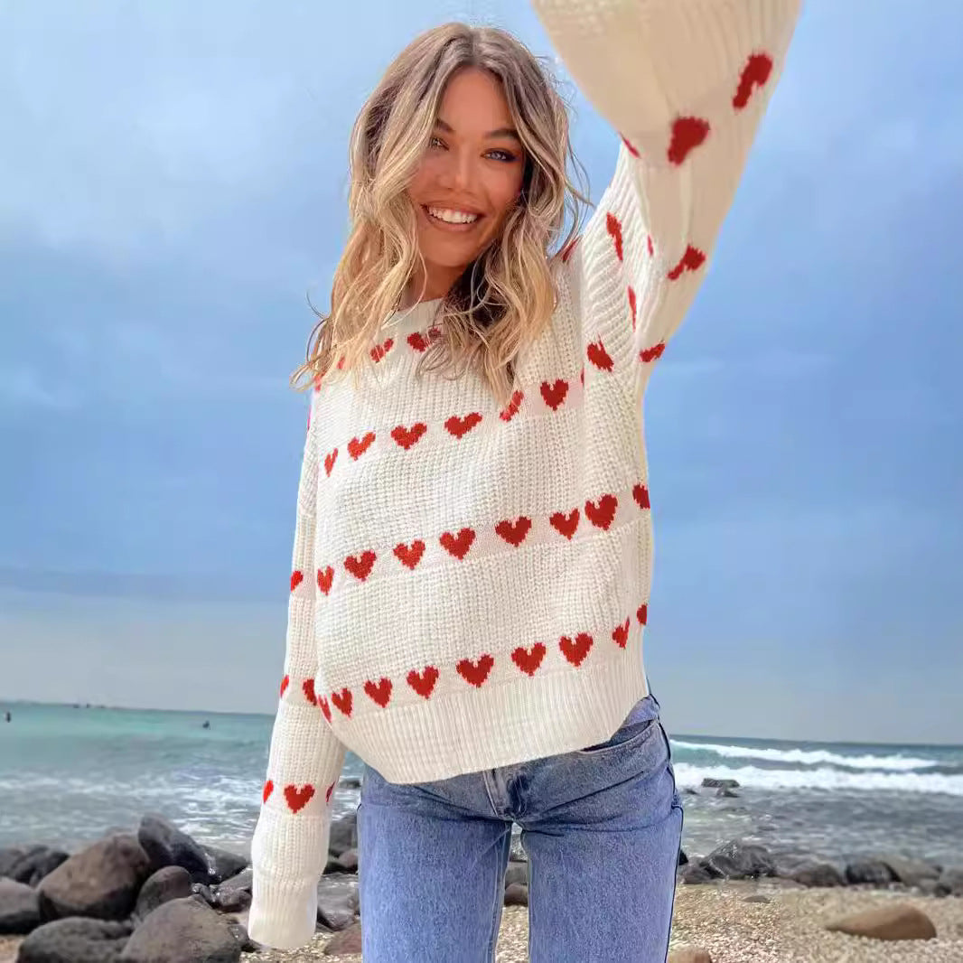 Damen Herzpullover Weiches Strickmuster Norvielle