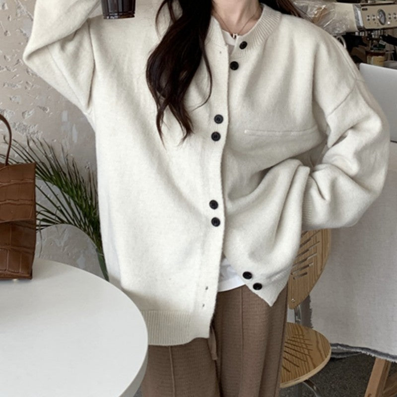 Damen Strickjacke Weichgarn Knopflos Beige - Norvielle