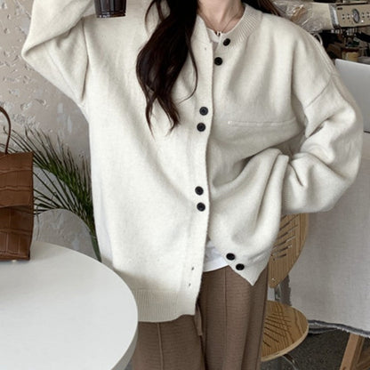 Damen Strickjacke Weichgarn Knopflos Beige - Norvielle