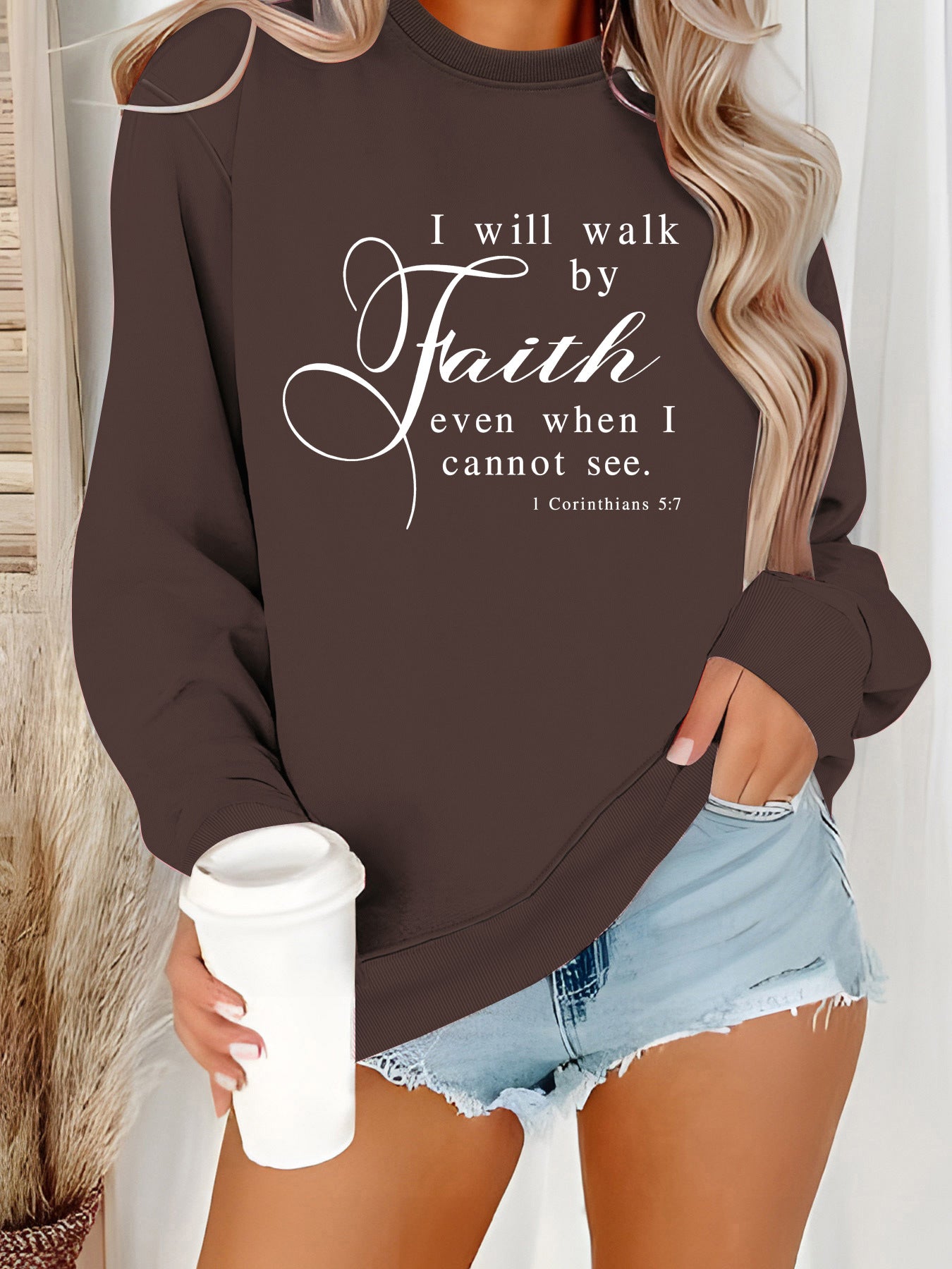 Damen Sweatshirt Weiches Material Beige