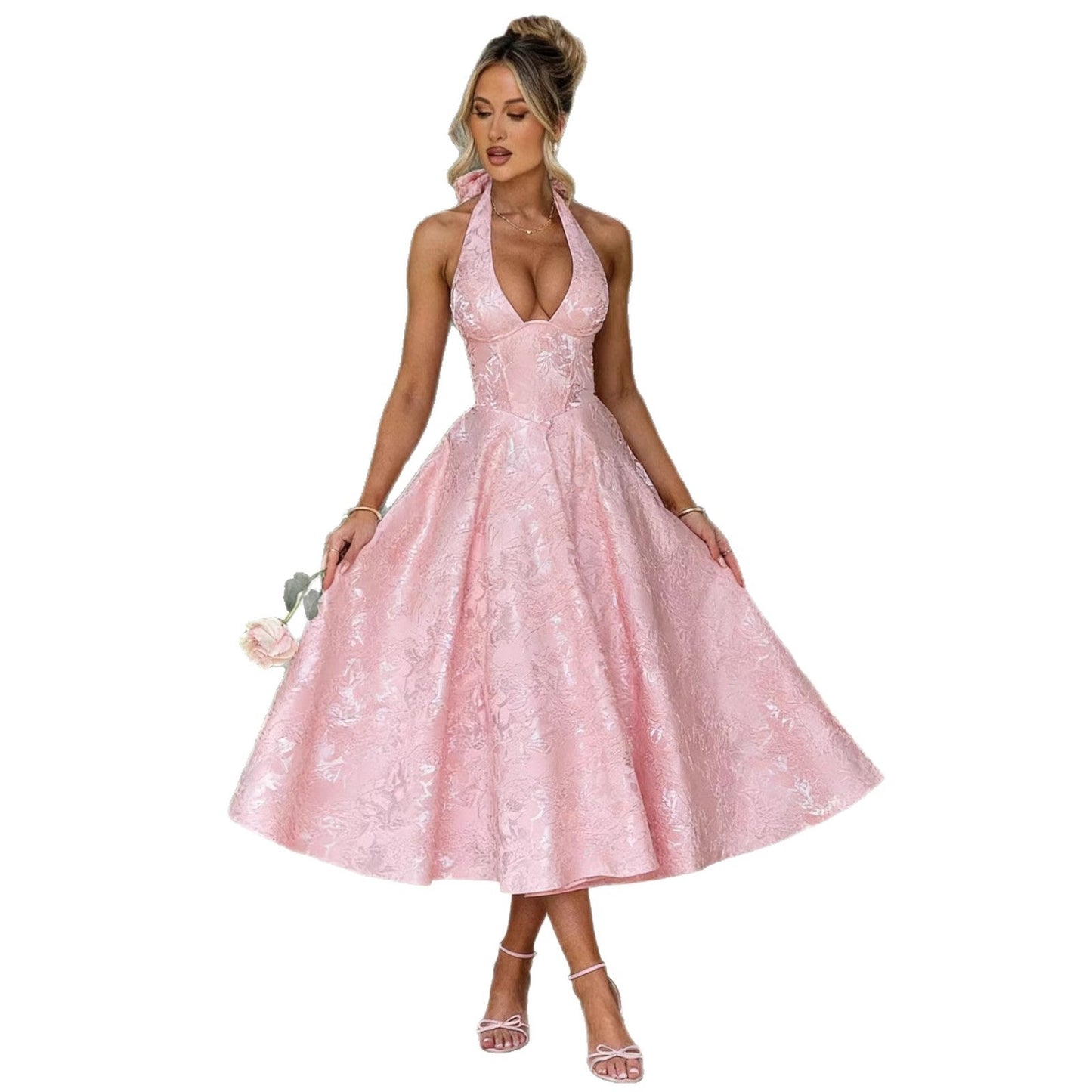 Damen Hochzeitskleid Halterneck schwingender Rock Norvielle