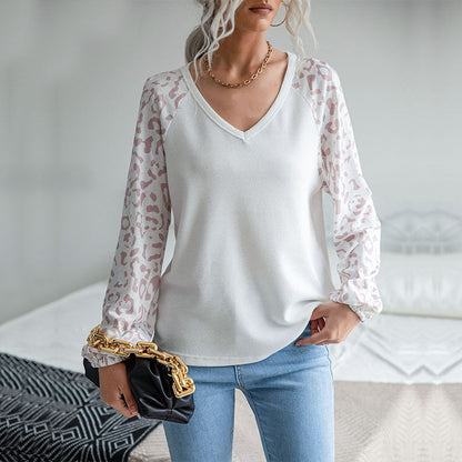 Damen Langarmshirt V-Ausschnitt Strukturierte Ärmel Details Beige