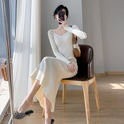 Damen Strickkleid V-Ausschnitt Ausgestellter Saum Norvielle