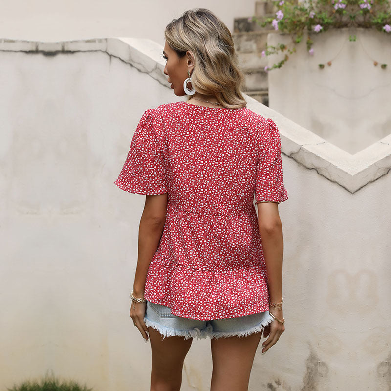 Damen Bluse Rüschendetails Floralmuster
