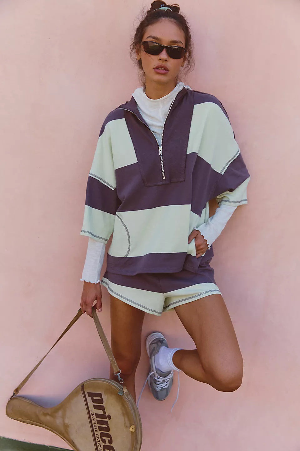 Damen Sportset Kurzhoodie Lässige Shorts
