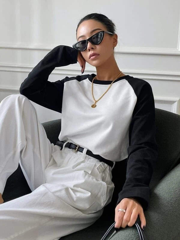 Damen Langarmshirt Kontrastärmel Norvielle - Norvielle