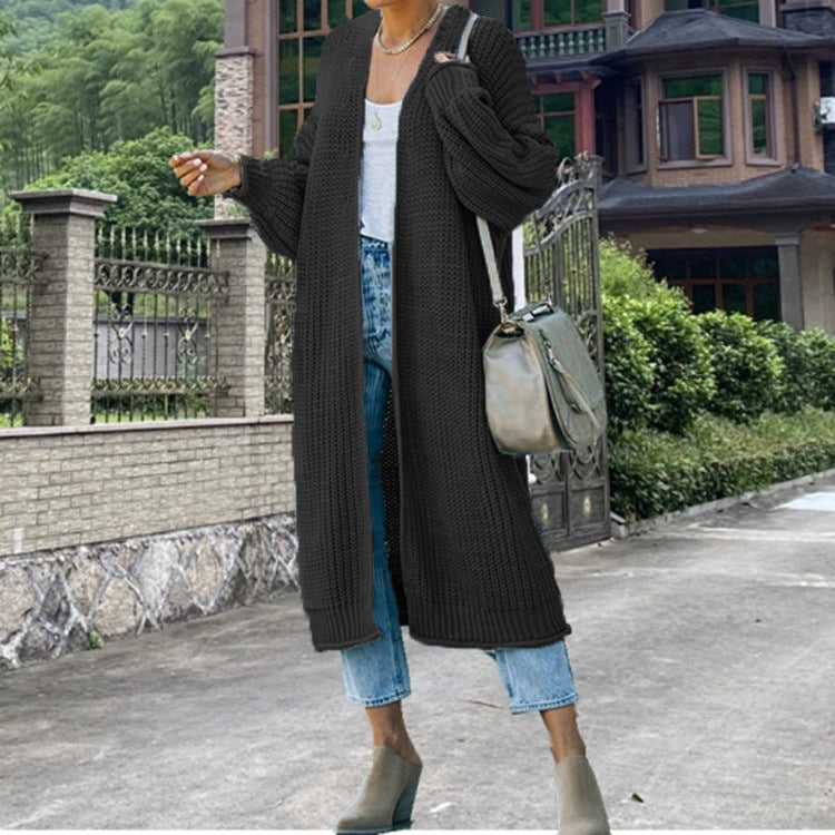 Damen Grobstrick Cardigan Offene Maschen Lässig Beige
