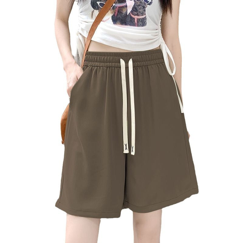 Damen Sportshorts Elastischer Bund Dekorativer Kordelzug Beige