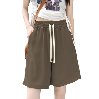 Damen Sportshorts Elastischer Bund Dekorativer Kordelzug Beige
