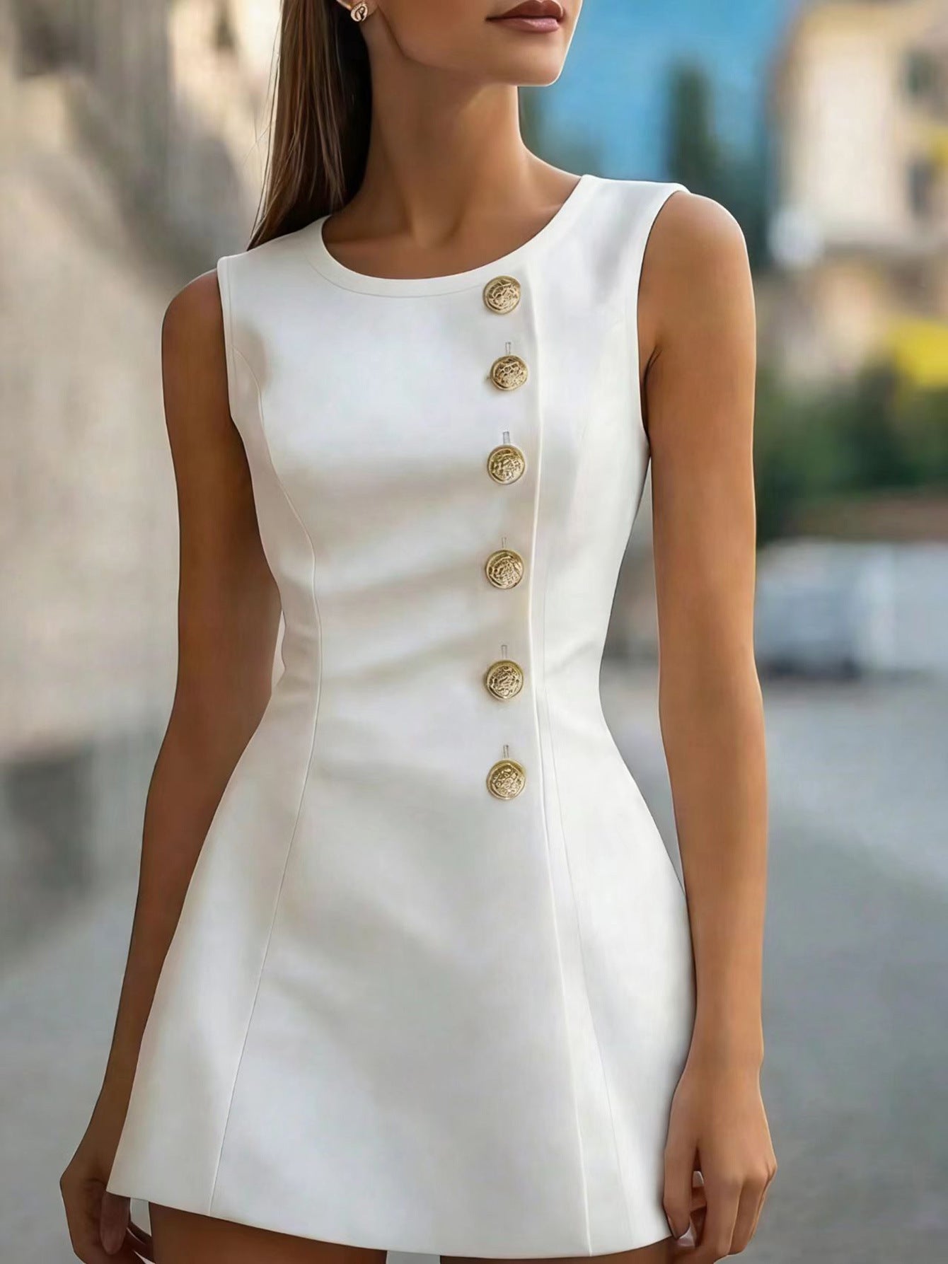 Damen Minikleid Figurbetont Norvielle Knopfdetails