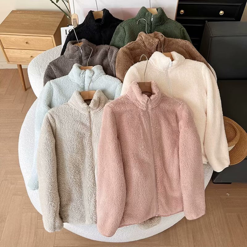 Damen Fleecejacke Flauschig Hochkragen Reißverschluss Norvielle - Norvielle
