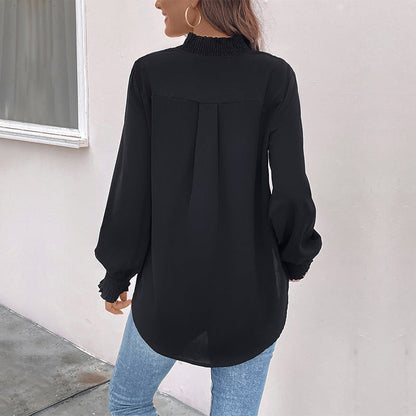 Damen Viskose Bluse mit Puffärmeln und V-Ausschnitt