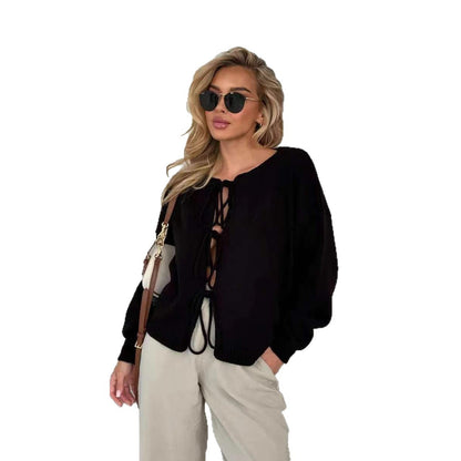 Damen Strickpullover Lässig Dekorative Schnürung Norvielle