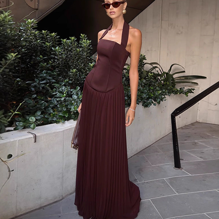 Damen Maxikleid Elegantes Trägerdesign Schwarz - Norvielle