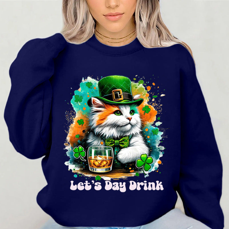 Damen Sweatshirt Katzenmotiv Lustig Weiß