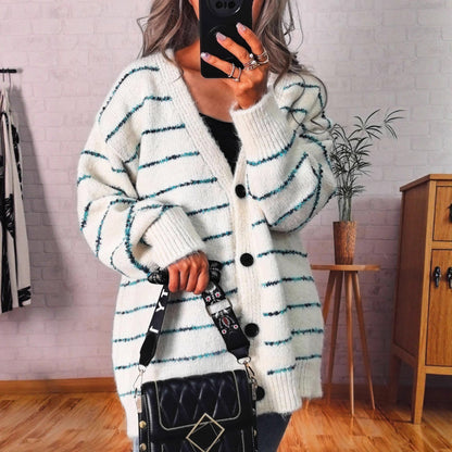 Damen Strickjacke Kontraststreifen Norvielle