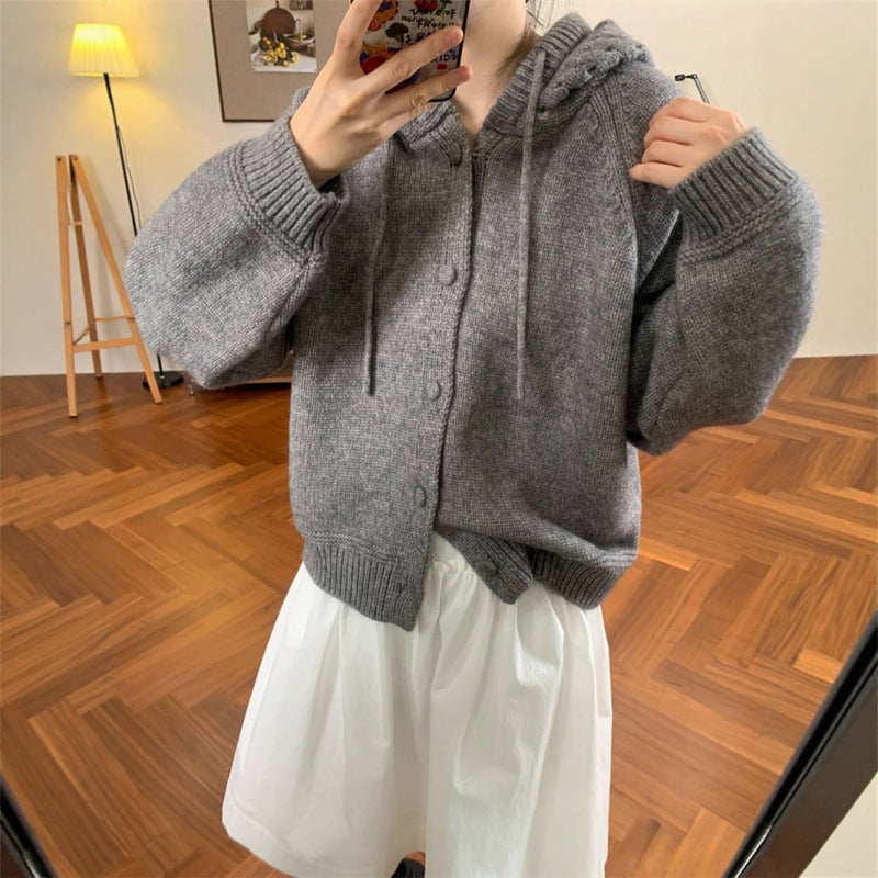 Damen Oversized Cardigan mit Kapuze und Knöpfen Norvielle