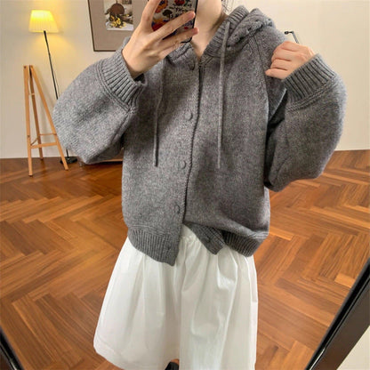 Damen Oversized Cardigan mit Kapuze und Knöpfen Norvielle